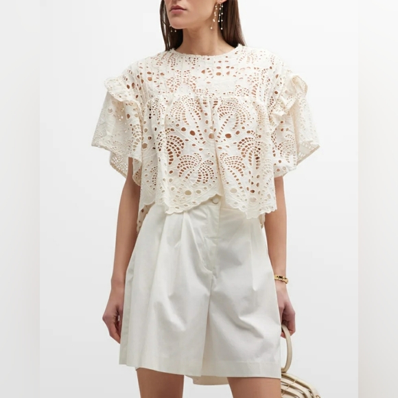 NWT Farm Rio Palm Tree Richelier Lace Eyelet Blouse XS - Picture 2 of 16